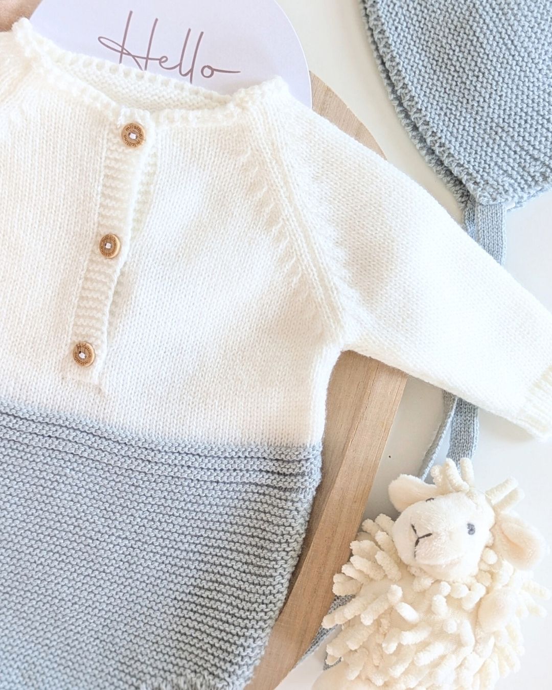 Pelele Punto Con Capota Bicolor Verde Seda - Micolino