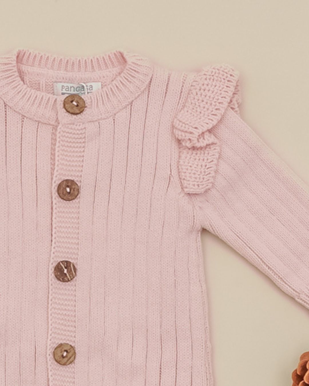 Pelele Punto Largo Volantes Rosa Empolvado - Pangasa Baby