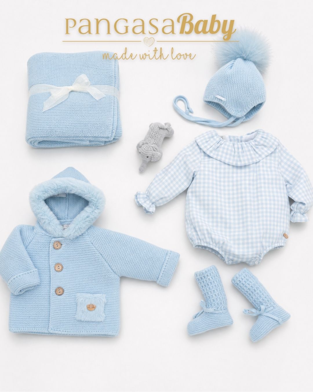Pelele Tela Cuadros Celeste Empolvado - Soft Collection Pangasa Baby