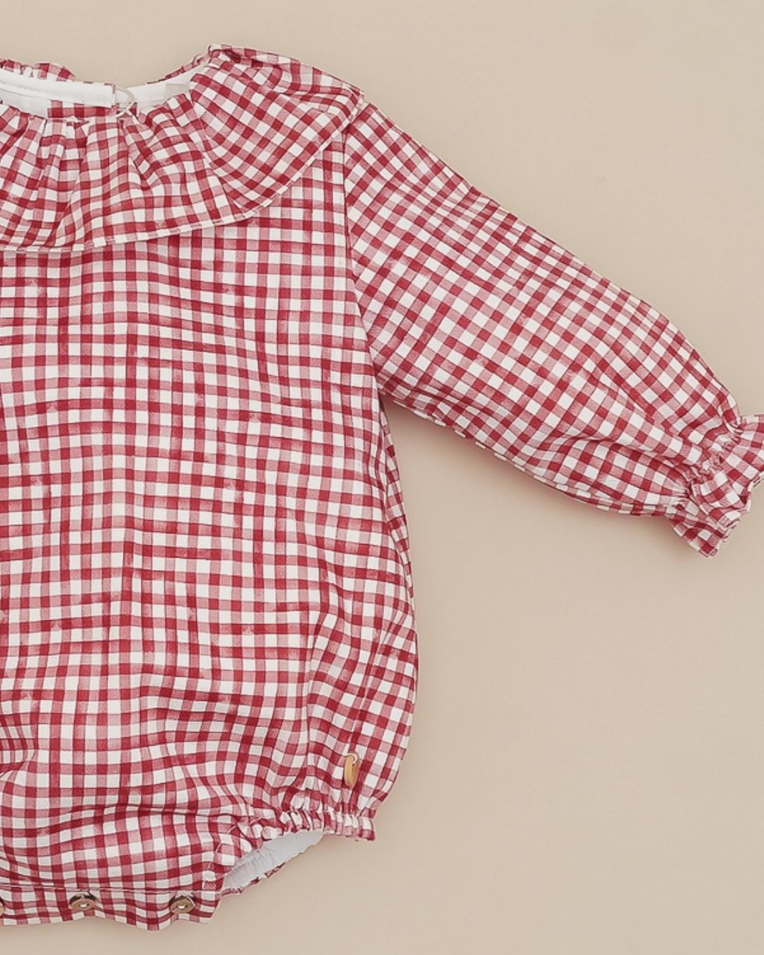 Pelele Tela Cuadros Granate Cereza 💖 Rouge Couture - Pangasa Baby