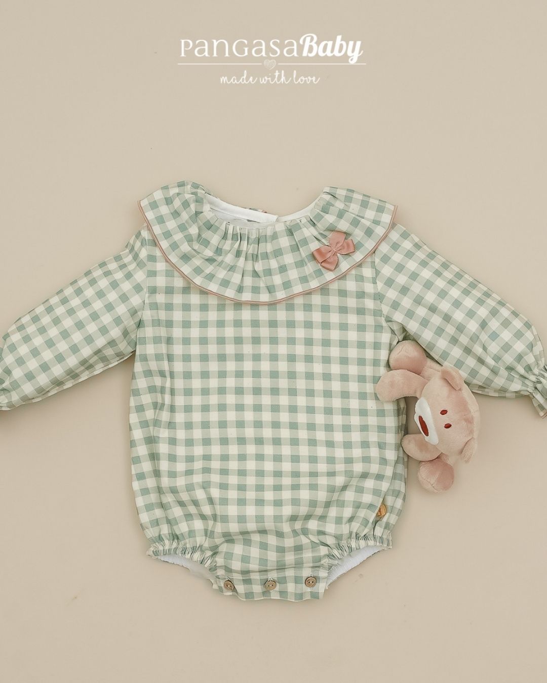 Pelele Tela Cuadros VP Verde Mint - Pangasa Baby