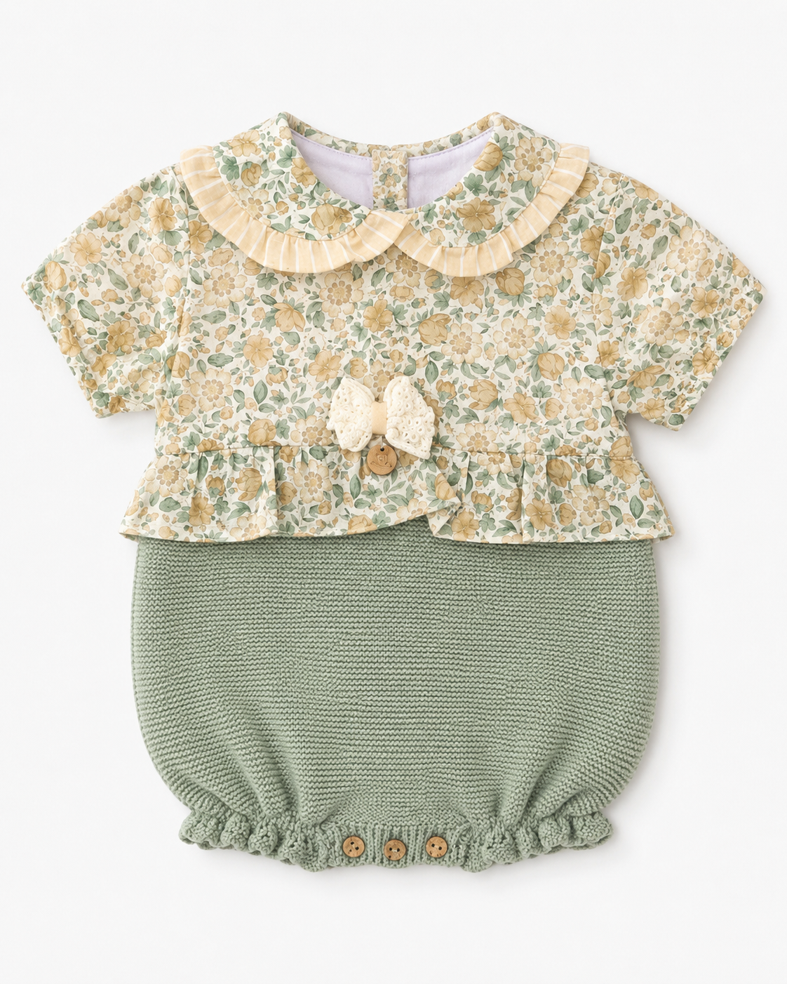 Pelele Verde Empolvado Flores - Pangasa Baby