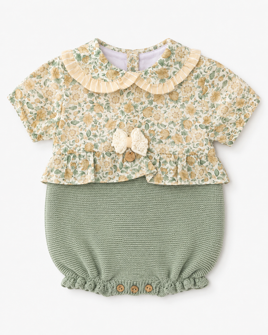 Pelele Verde Empolvado Flores - Pangasa Baby