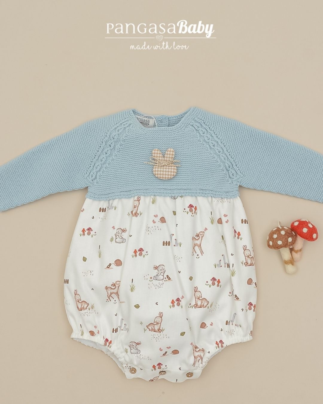 Pelele Bambi y Conejos Celeste Empolvado 🦌 Petite Bambi - Pangasa Baby