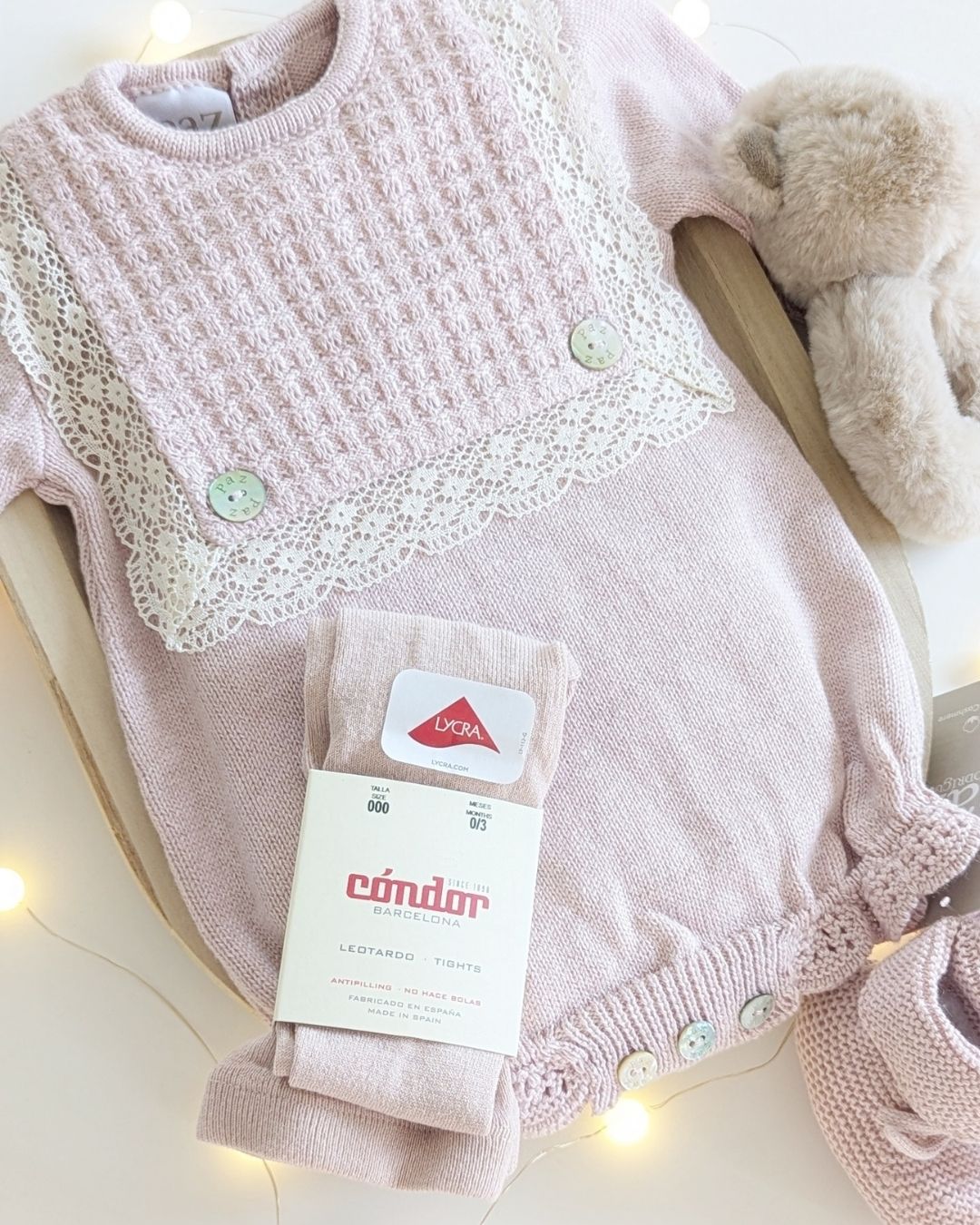 Pelele Bebe Puntilla Pascua Rosa Palo - Paz Rodriguez