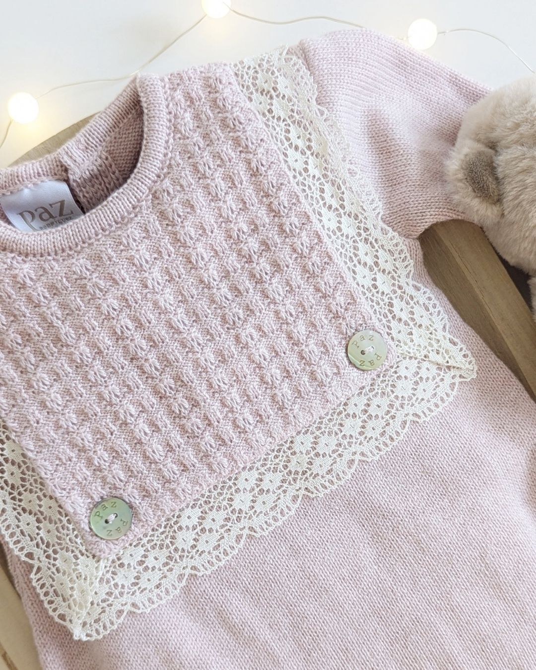 Pelele Bebe Puntilla Pascua Rosa Palo - Paz Rodriguez