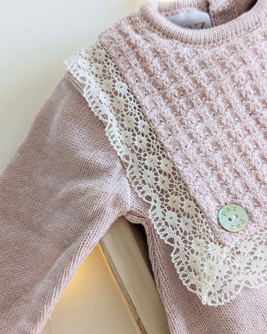 Pelele Bebe Puntilla Pascua Rosa Palo - Paz Rodriguez