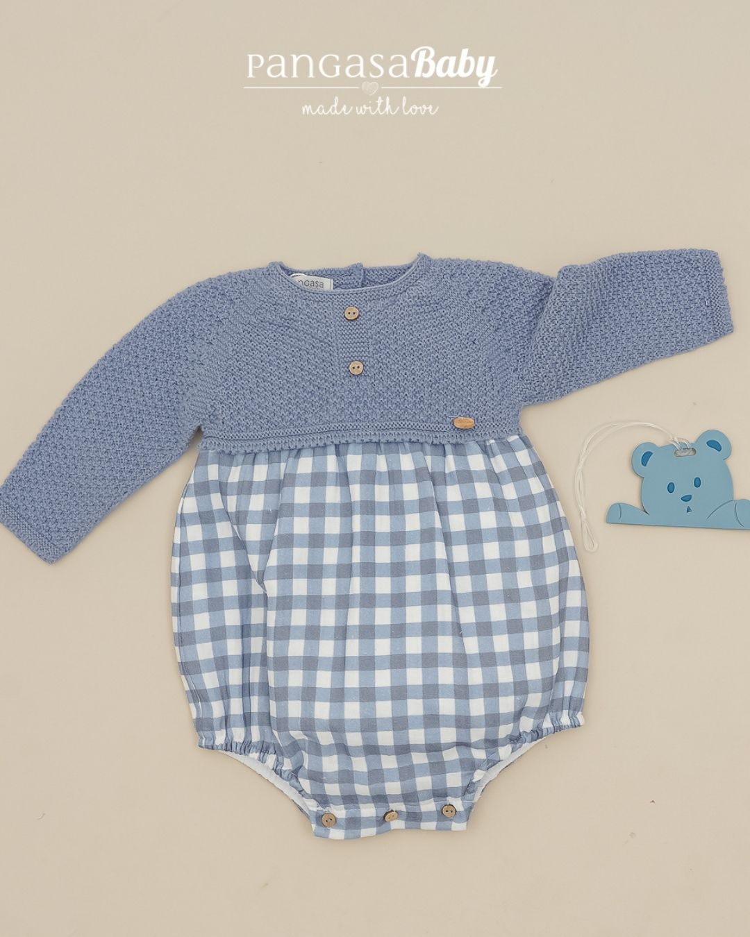 Pelele Bruma Cuadros Punto 💙 Bleu Brume - Pangasa Baby