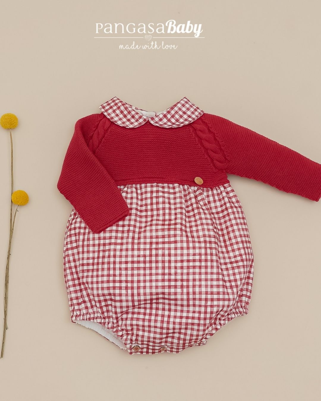 Pelele Cuadros Granate 💖 Rouge Couture - Pangasa BabyPelele Cuadros Cereza - Pangasa Baby