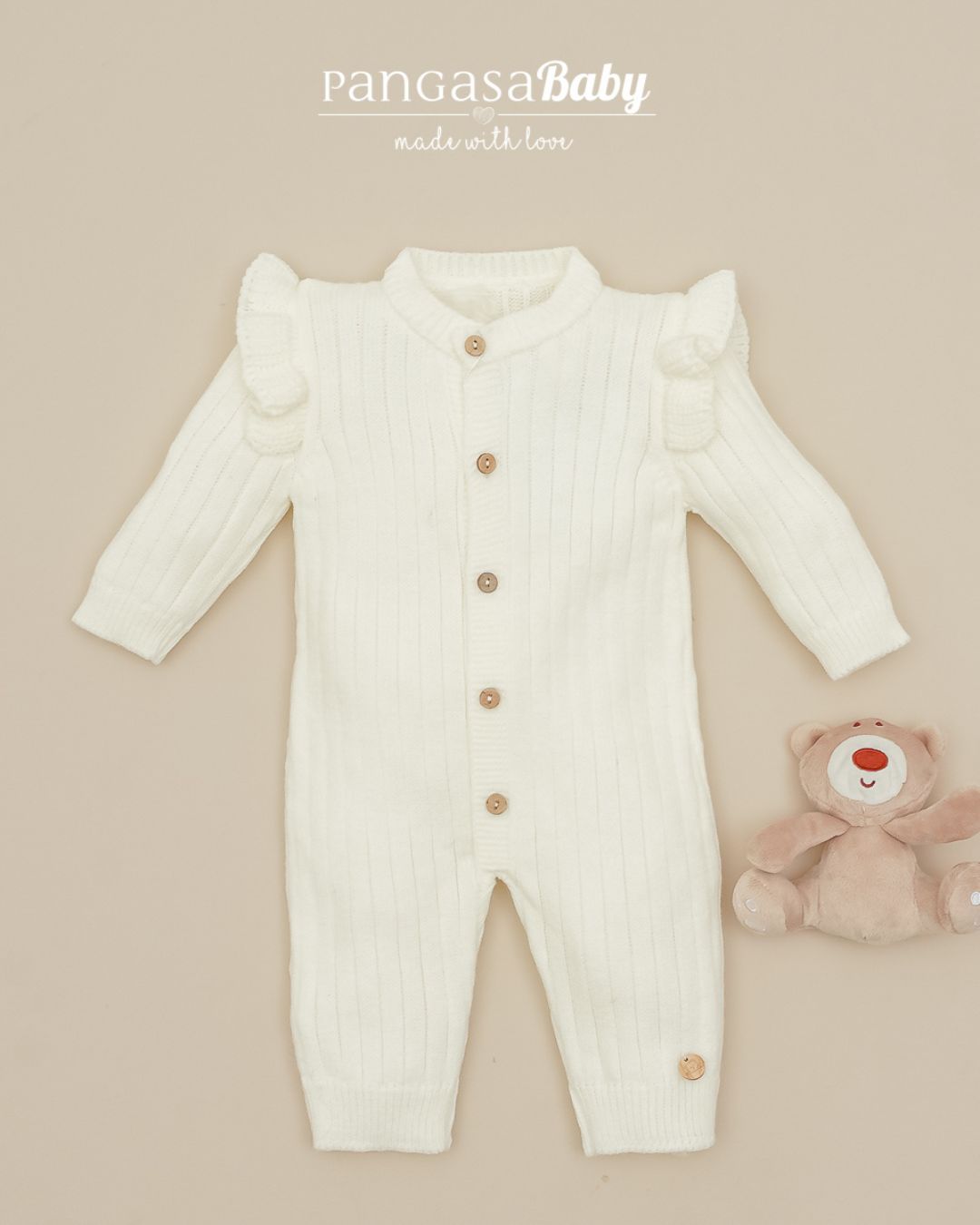 Pelele Punto Largo Volantes Marfil - Pangasa Baby