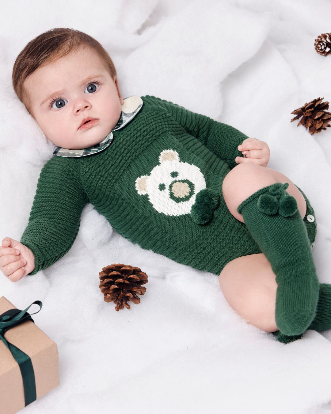 Pelele Punto Oso Verde Musgo - Colección Sinfonía de Juliana