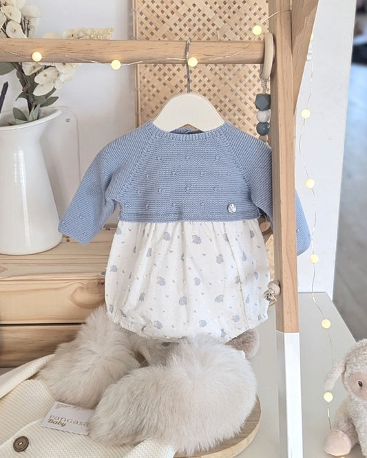 Pelele Punto y Tela Plumety Azul Tiza 005-102906 - Paz Rodriguez