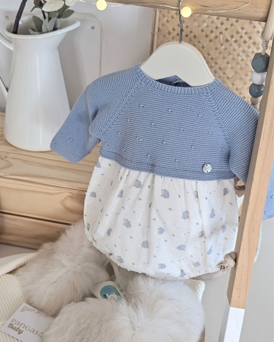 Pelele Punto y Tela Plumety Azul Tiza 005-102906 - Paz Rodriguez