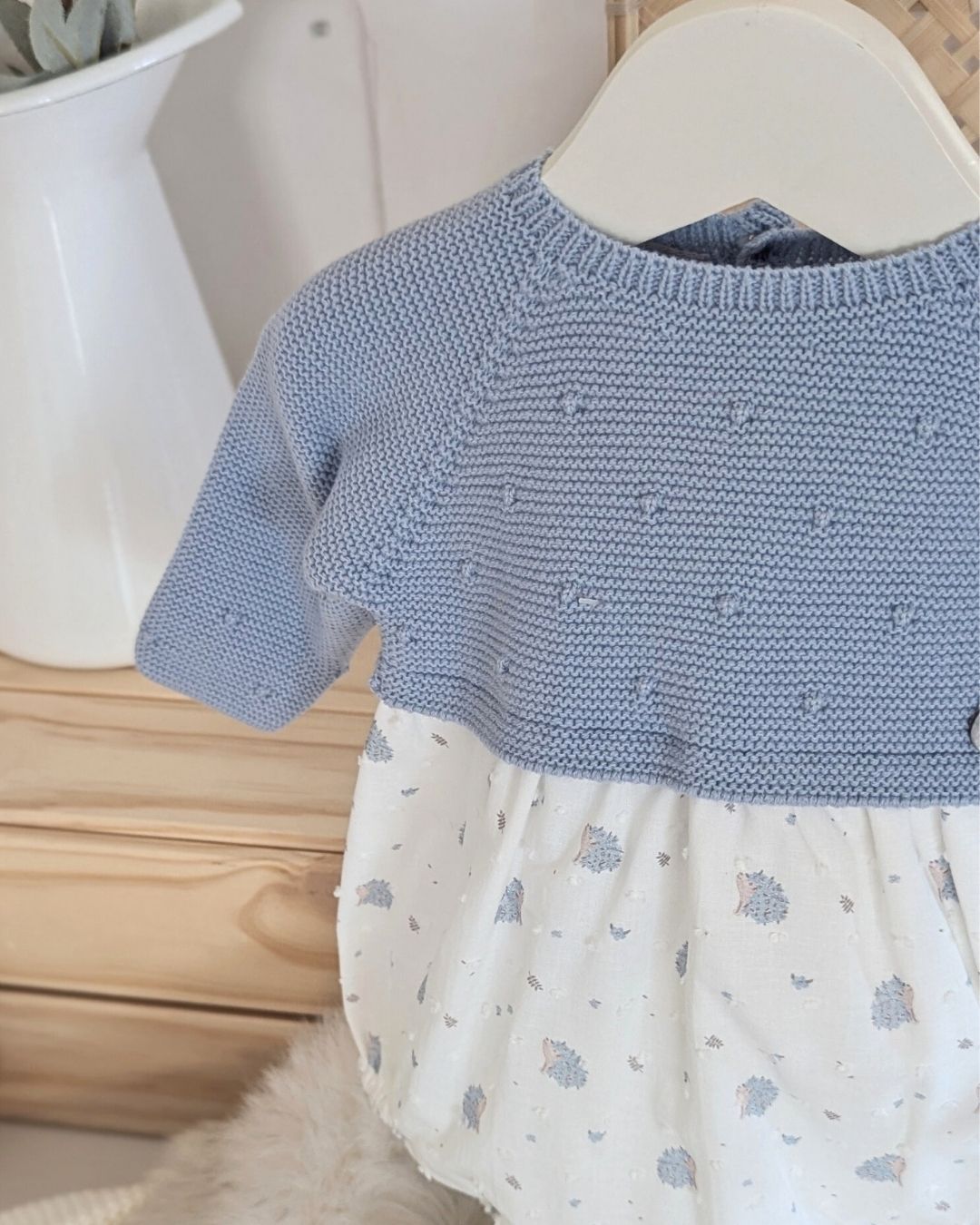 Pelele Punto y Tela Plumety Azul Tiza 005-102906 - Paz Rodriguez