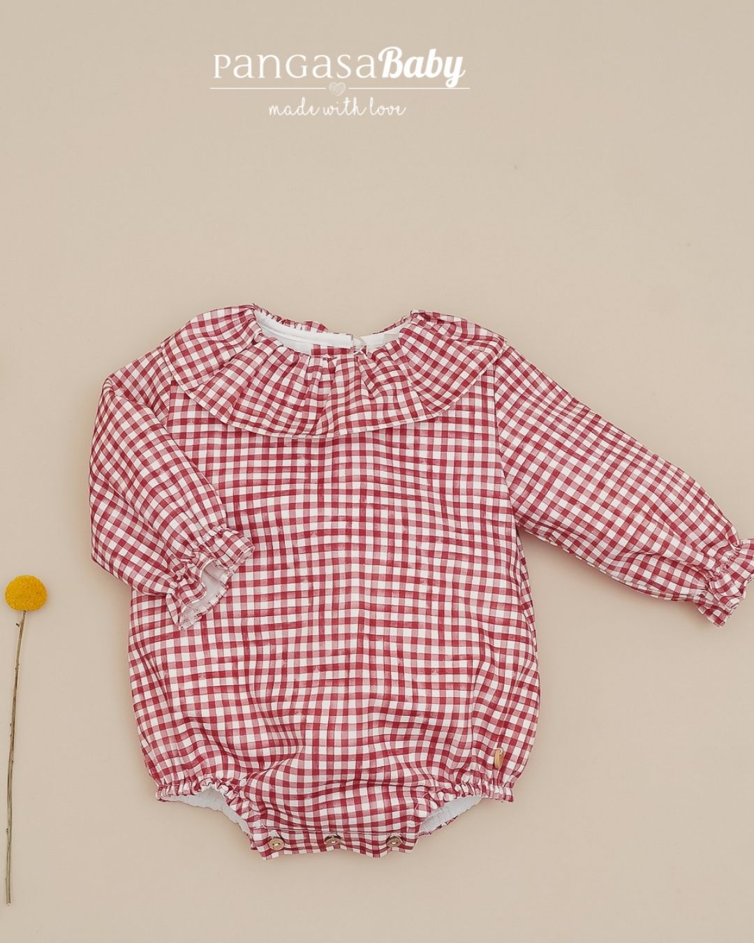 Pelele Tela Cuadros Granate - Pangasa Baby