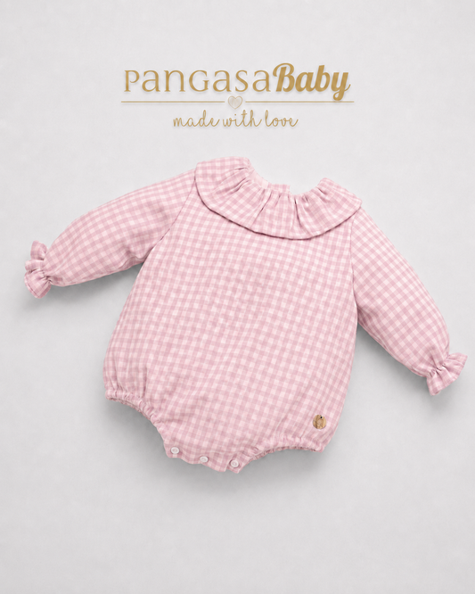 Pelele Tela Cuadros Rosa Empolvado - Soft Collection Pangasa Baby