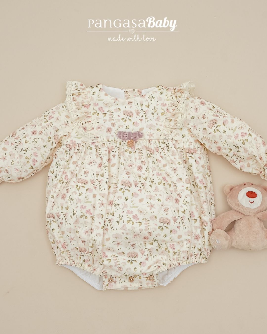 Pelele Rosa Vintage Flores 🌸 Velvet Pink - Pangasa Baby