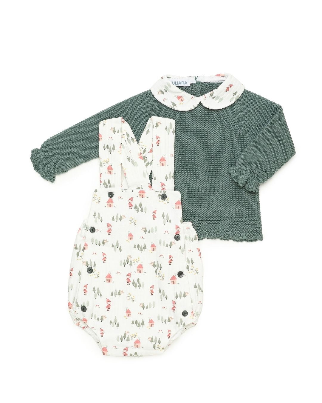 Peto Con Jersey Casitas Verde Eucalipto - Colección Refugio Juliana
