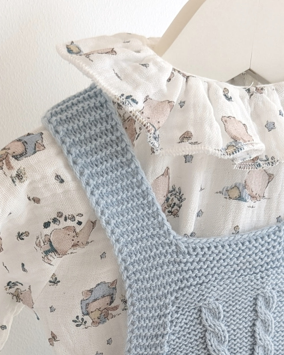 Peto Trenzas Con Blusa Ositos Cielo - Primbaby