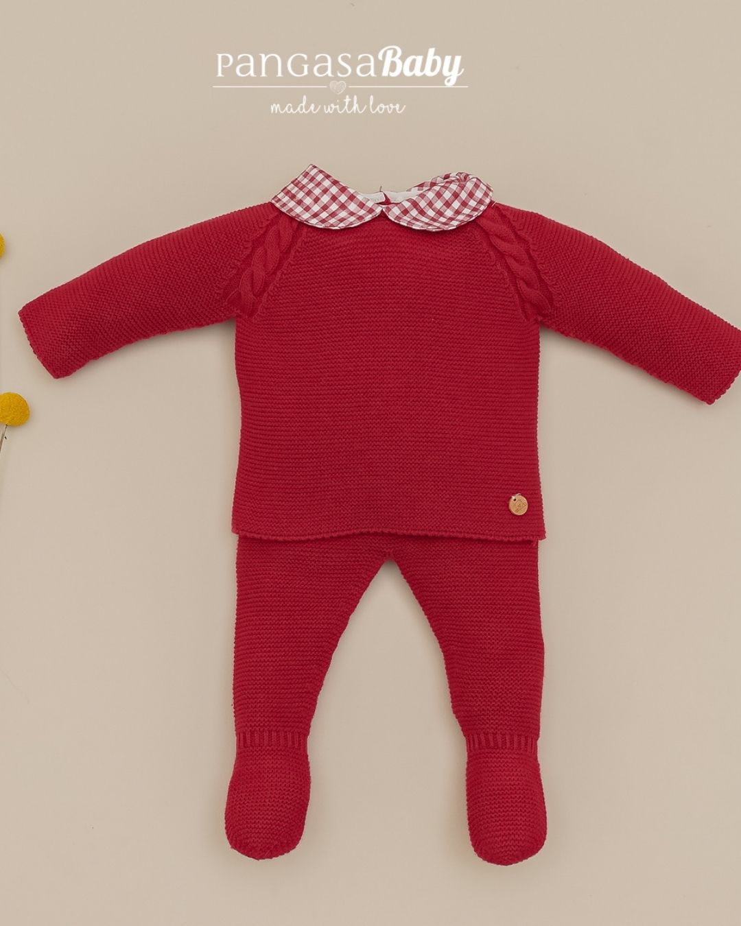 Primera Puesta Cuello Bebé Cuadros Granate 💖 Rouge Couture - Pangasa Baby