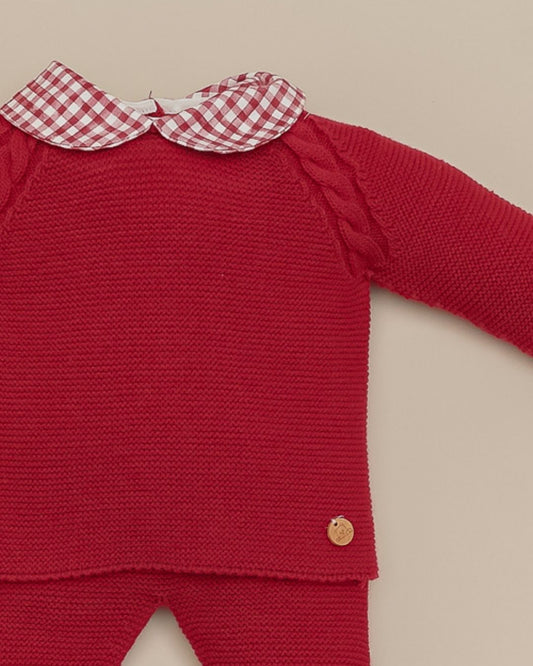 Primera Puesta Cuello Bebé Cuadros Granate 💖 Rouge Couture - Pangasa Baby
