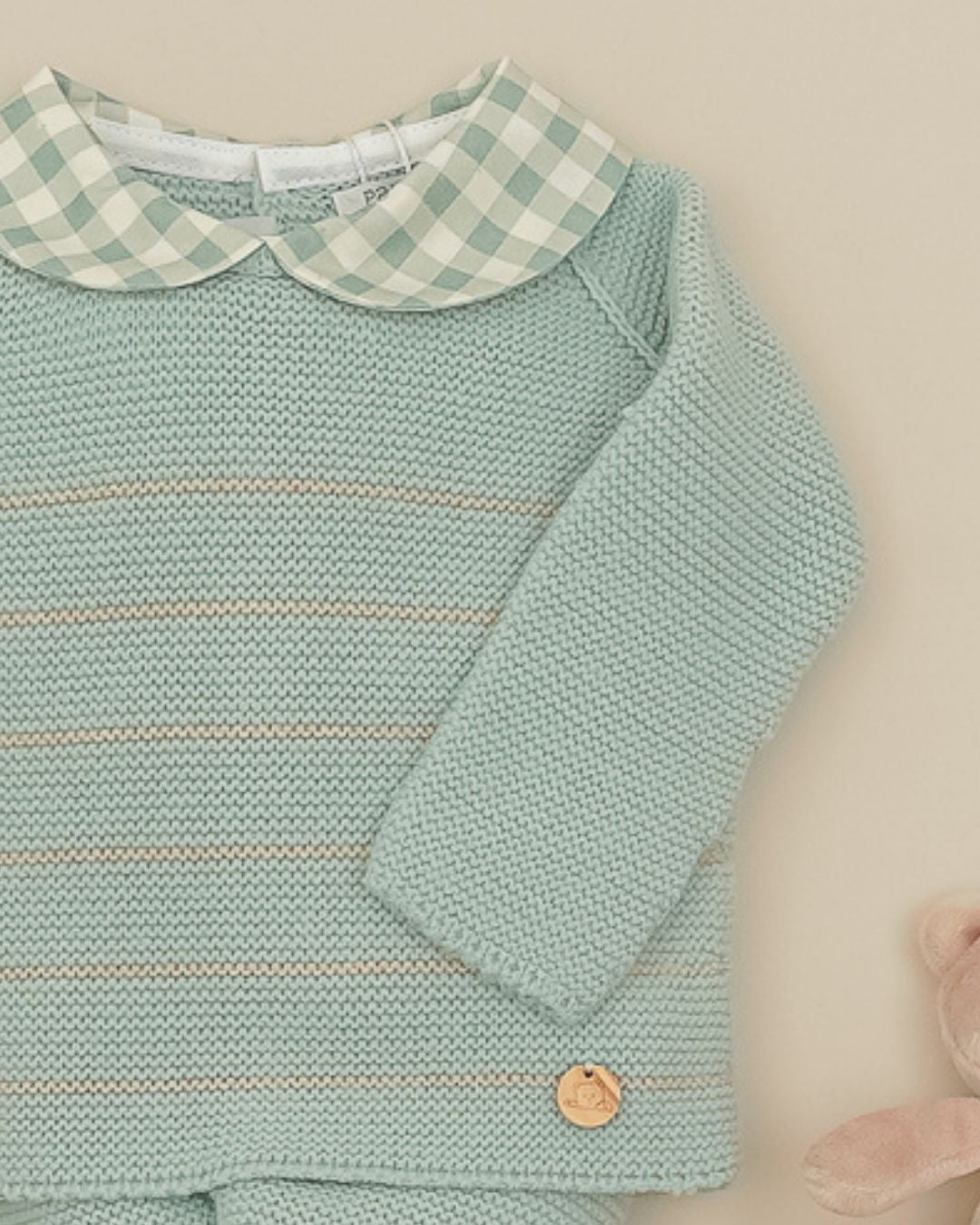 Primera Puesta Cuello Bebé Cuadros Verde Mint - Pangasa Baby