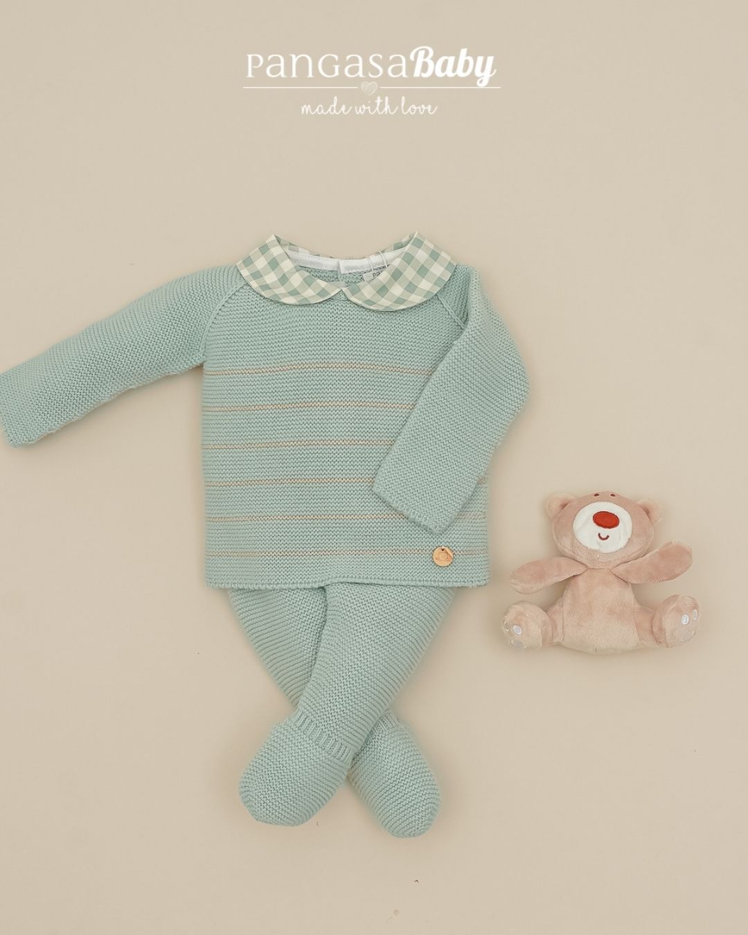 Primera Puesta Cuello Bebé Cuadros Verde Mint - Pangasa Baby