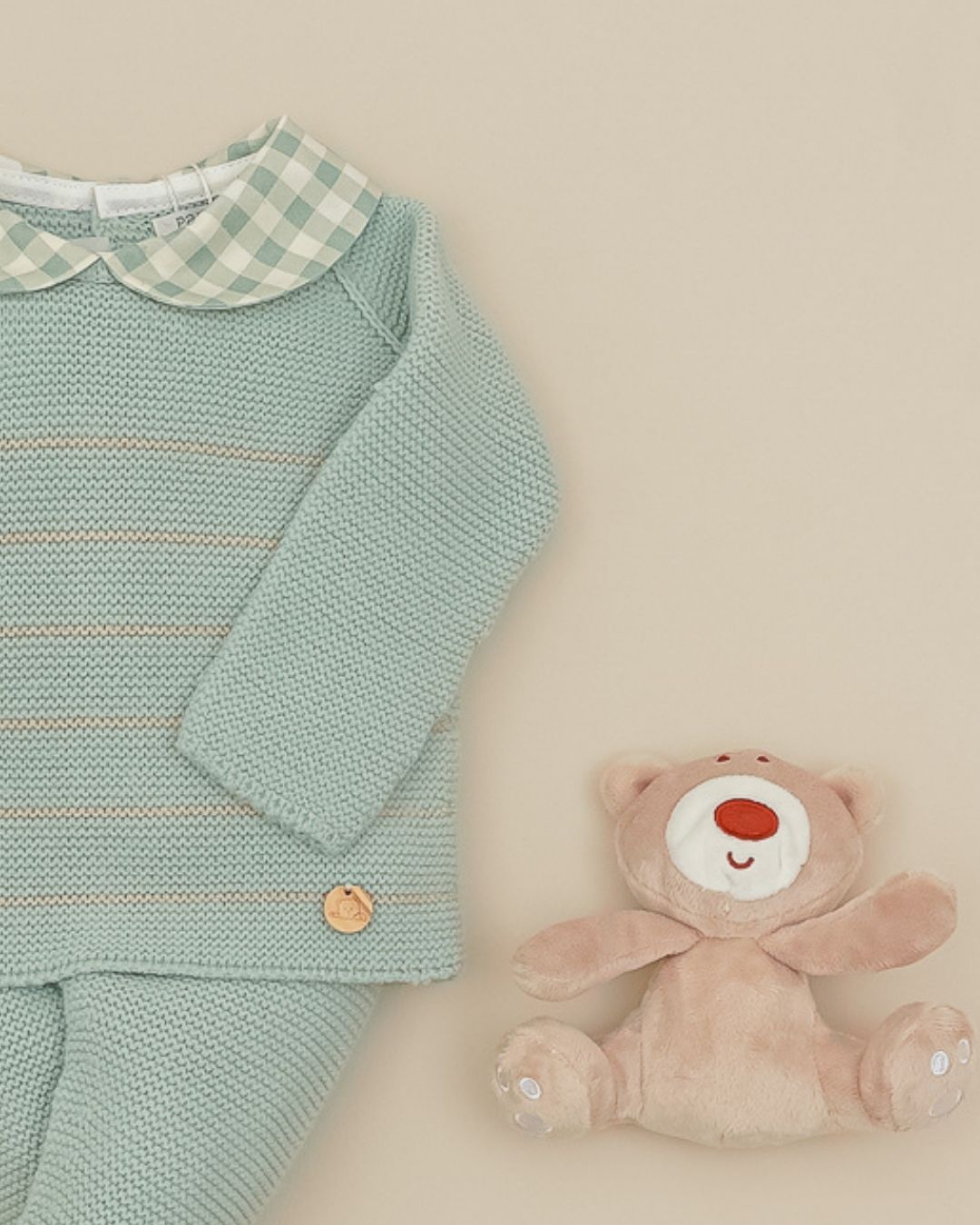 Primera Puesta Cuello Bebé Cuadros Verde Mint - Pangasa Baby