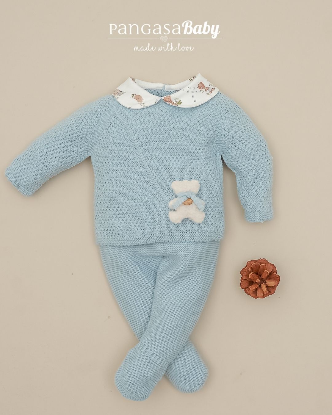 Primera Puesta Cuello Bebé Teddy Celeste Empolvado 🧸 Ositos Tiny Bear - Pangasa Baby