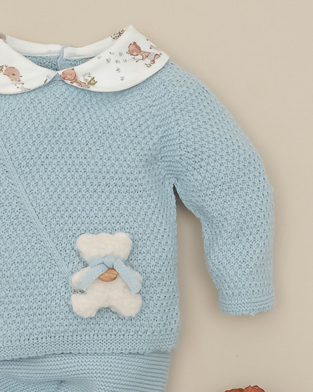 Primera Puesta Cuello Bebé Teddy Celeste Empolvado 🧸 Ositos Tiny Bear - Pangasa Baby