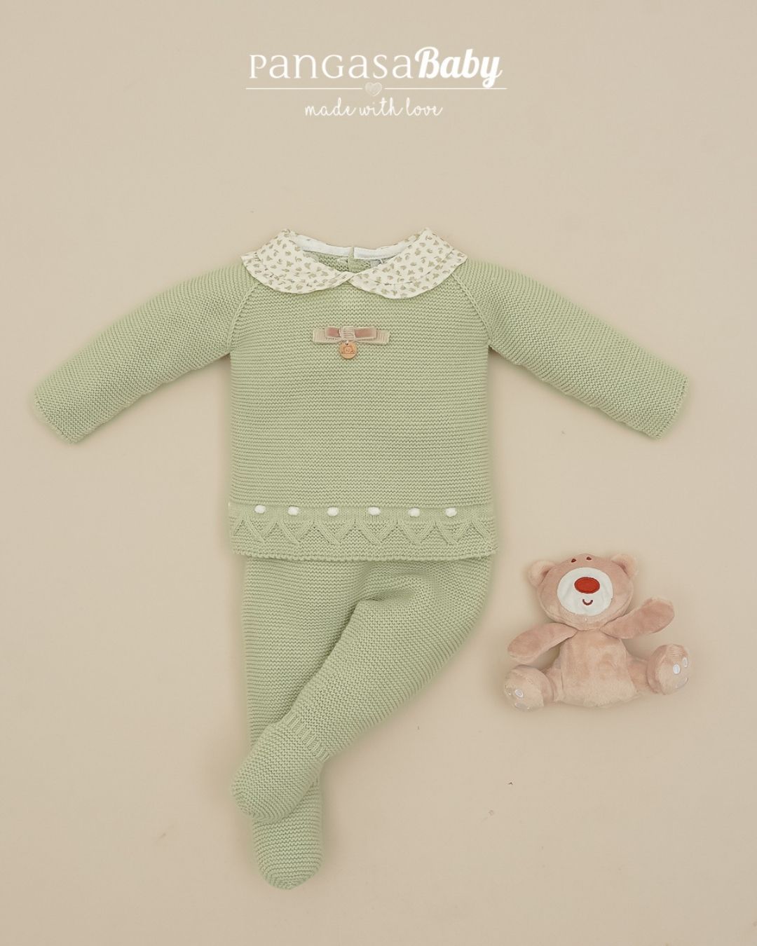 Primera Puesta Cuello Bebé Verde Hoja Flores 🍃 Baby Leaves - Pangasa Baby