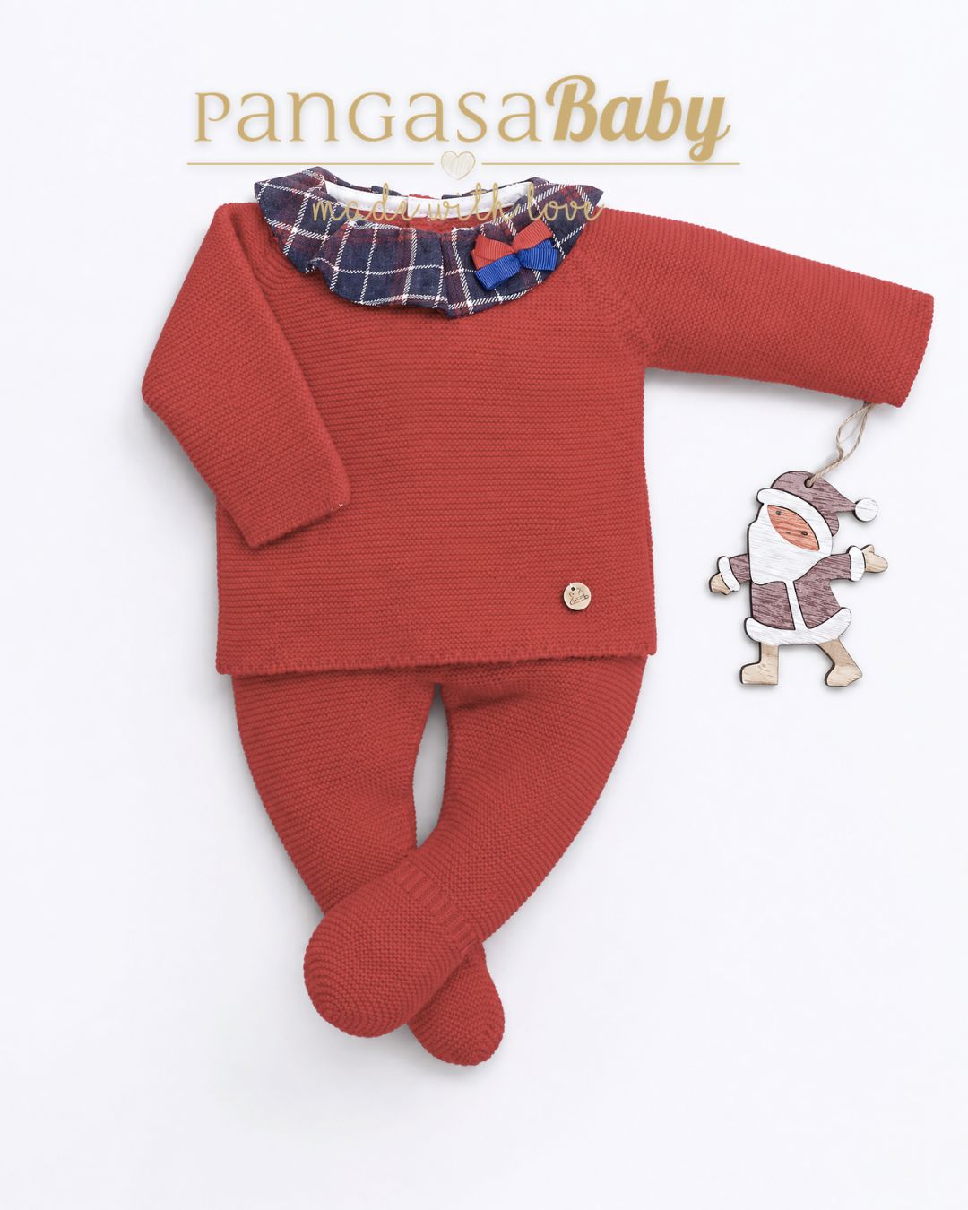 Primera Puesta Cuello Volante Granate - Christmas Collection Pangasa Baby