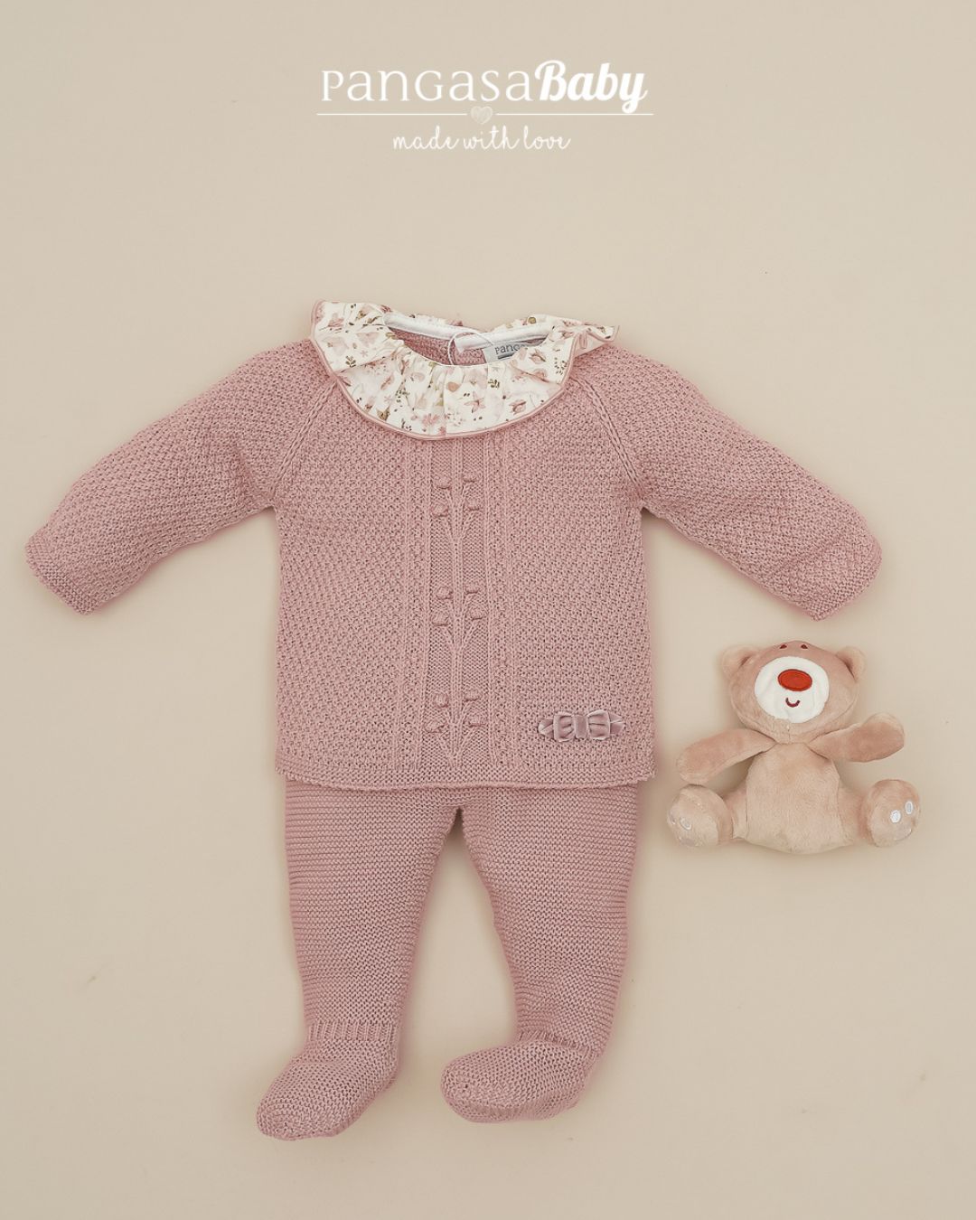 Primera Puesta Rosa Vintage Flores 🌸 Velvet Pink - Pangasa Baby