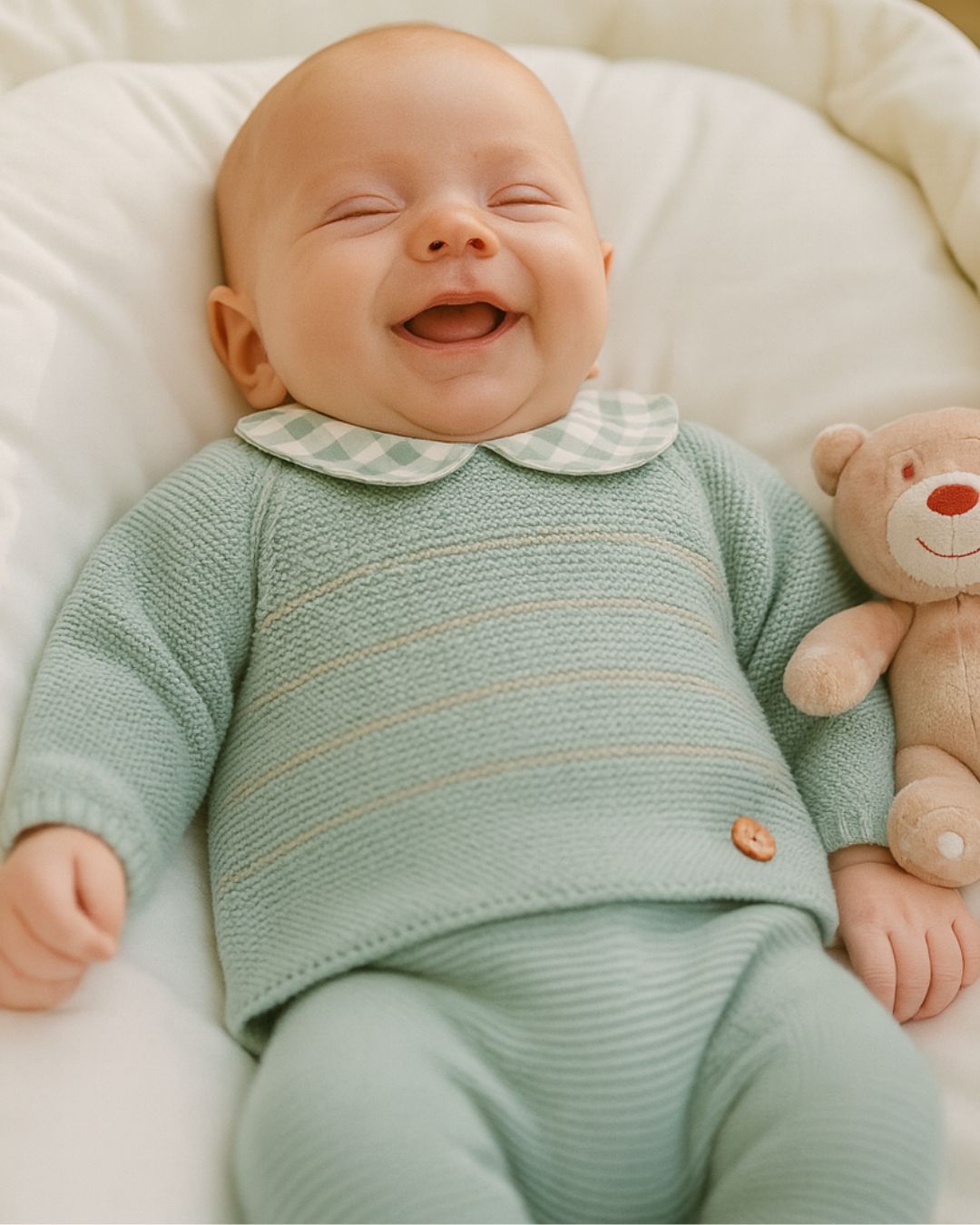 Primera Puesta Cuello Bebé Cuadros Verde Mint - Pangasa Baby