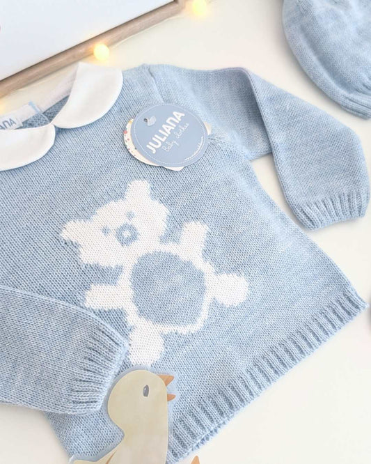 Primera Puesta Cuello Bebé Oso Azul - Colección Nido Juliana