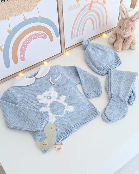 Primera Puesta Cuello Bebé Oso Azul - Colección Nido Juliana