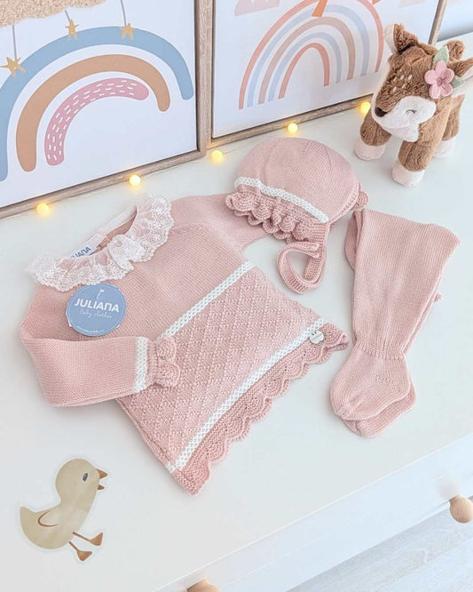 Primera Puesta Cuello Volante Rombos Rosa Palo - Colección Ladera Juliana