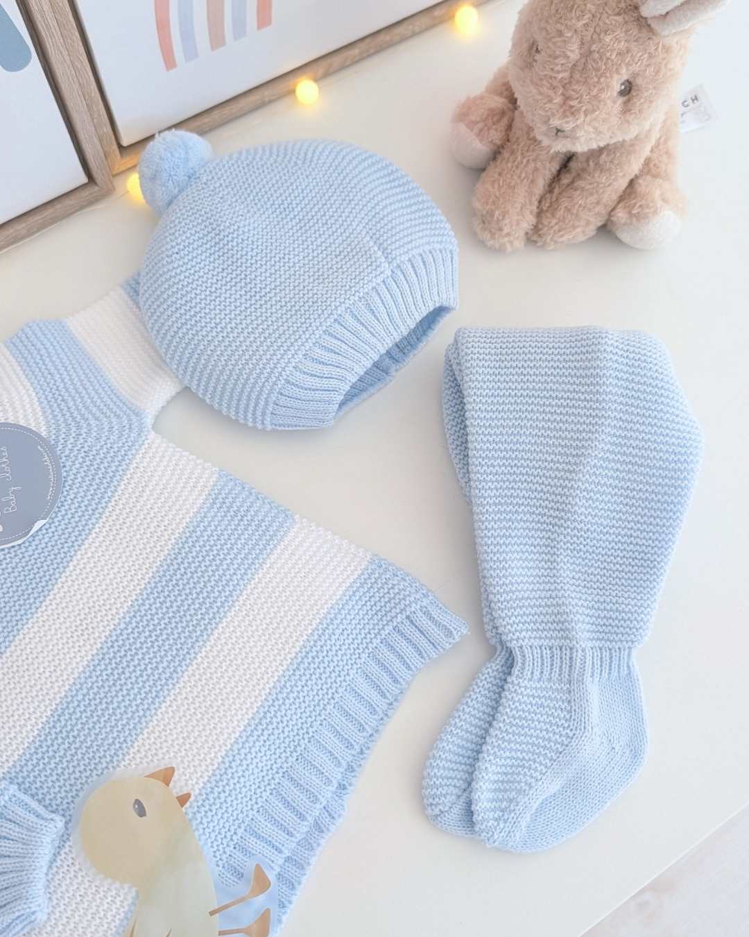 Primera Puesta Rayado Celeste - Colección Rastro Juliana