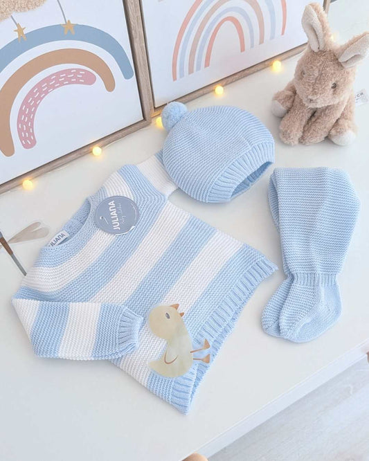 Primera Puesta Rayado Celeste - Colección Rastro Juliana