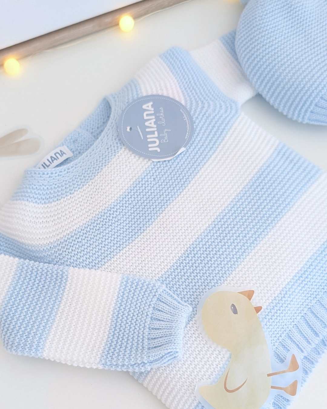 Primera Puesta Rayado Celeste - Colección Rastro Juliana