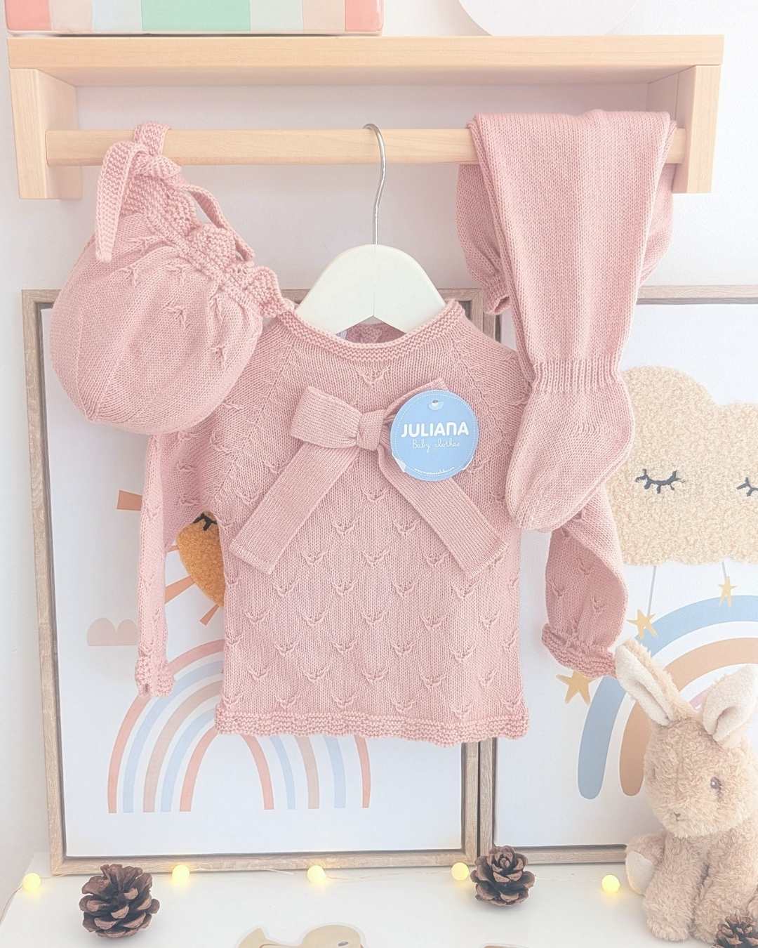 Primera Puesta Uves Lazo Rosa Empolvado - Colección Larina Juliana