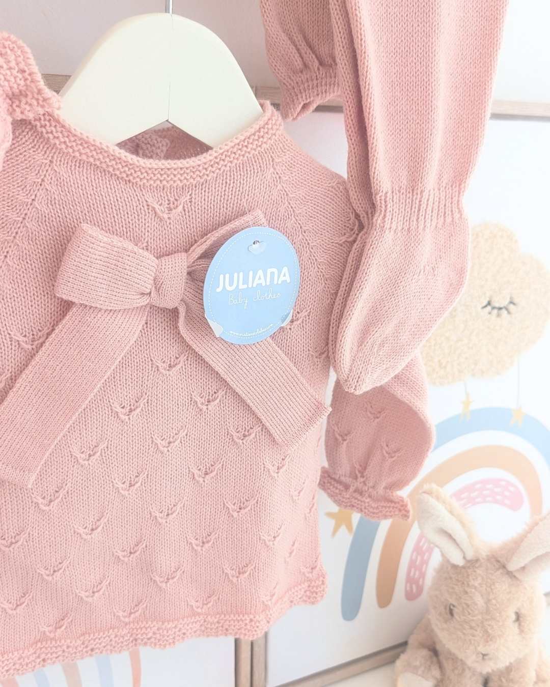 Primera Puesta Uves Lazo Rosa Empolvado - Colección Larina Juliana