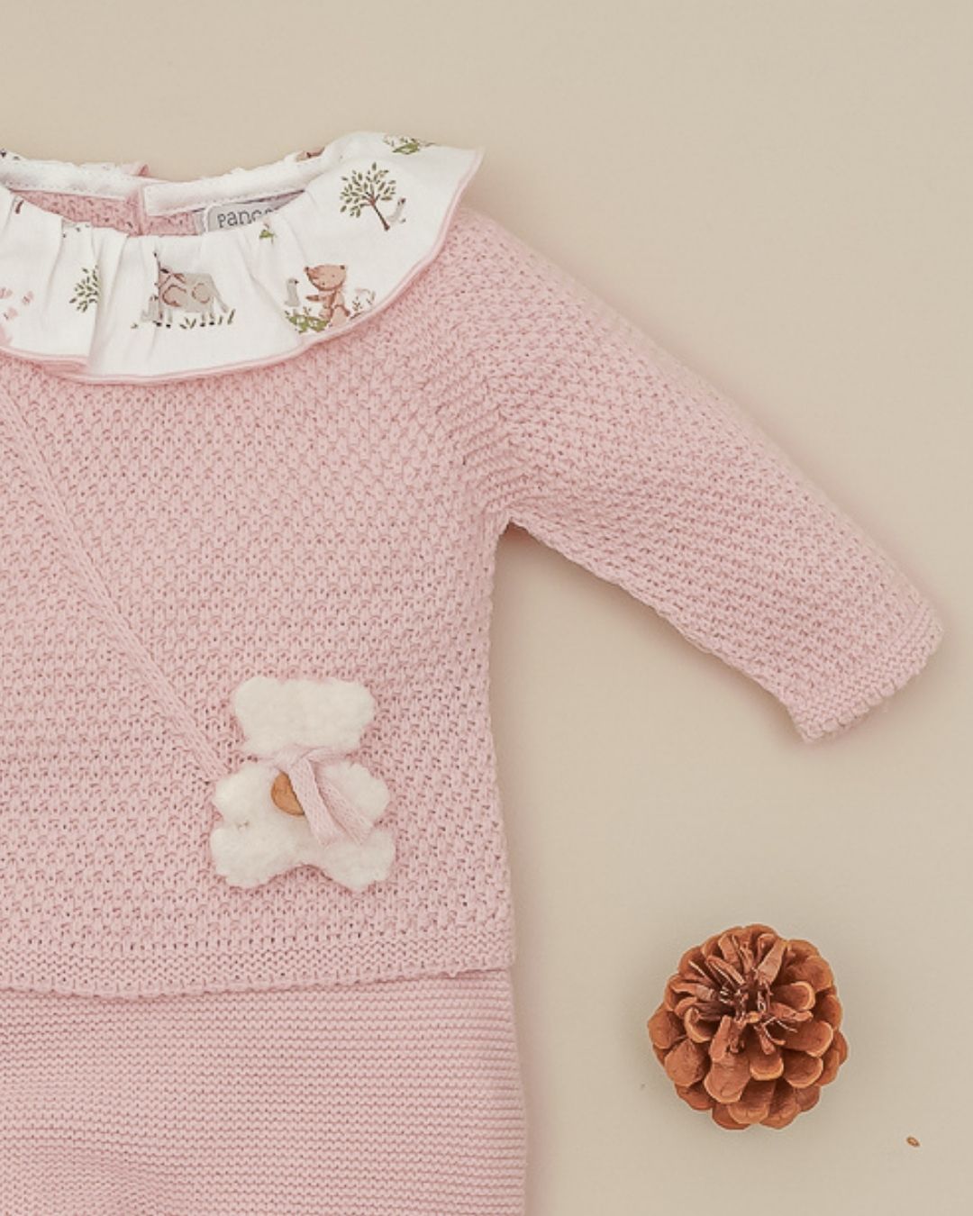 Primera puesta Cuello Volante Teddy Rosa Empolvado 🧸 Ositos Tiny Bear - Pangasa Baby