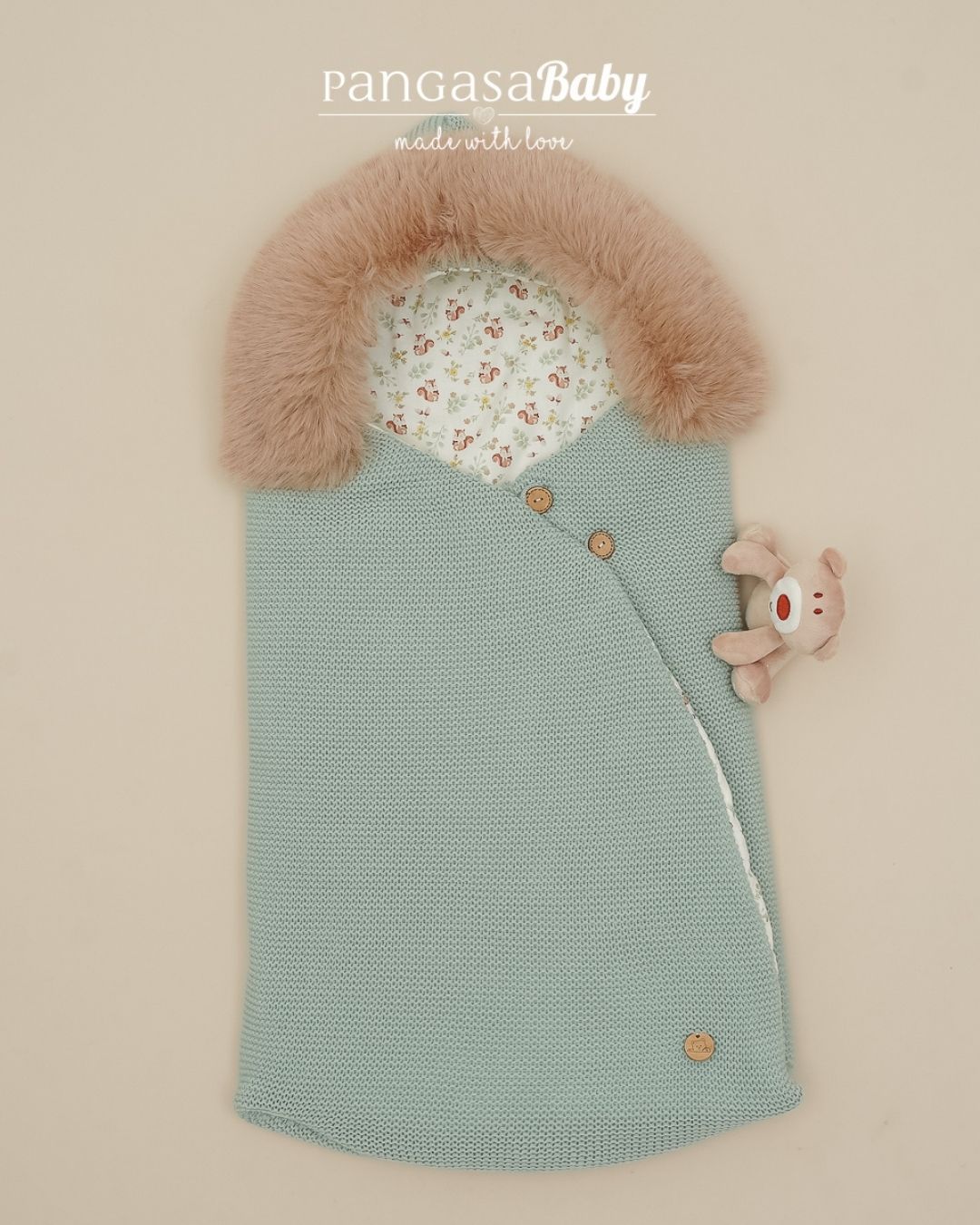 Saco Ardilla Pelo Natural Verde Mint 🐿Soft & Wild - Pangasa Baby