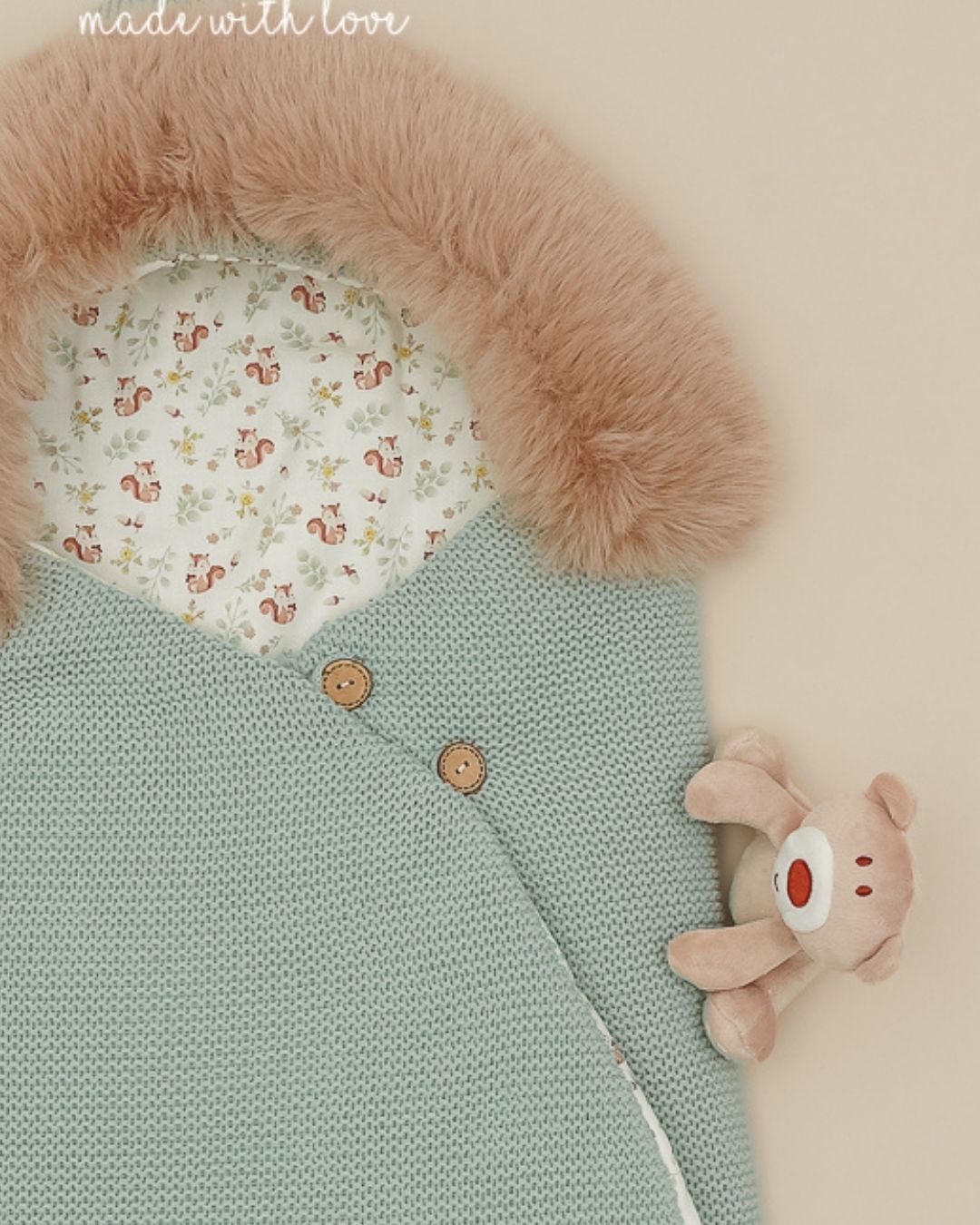 Saco Ardilla Pelo Natural Verde Mint 🐿Soft & Wild - Pangasa Baby