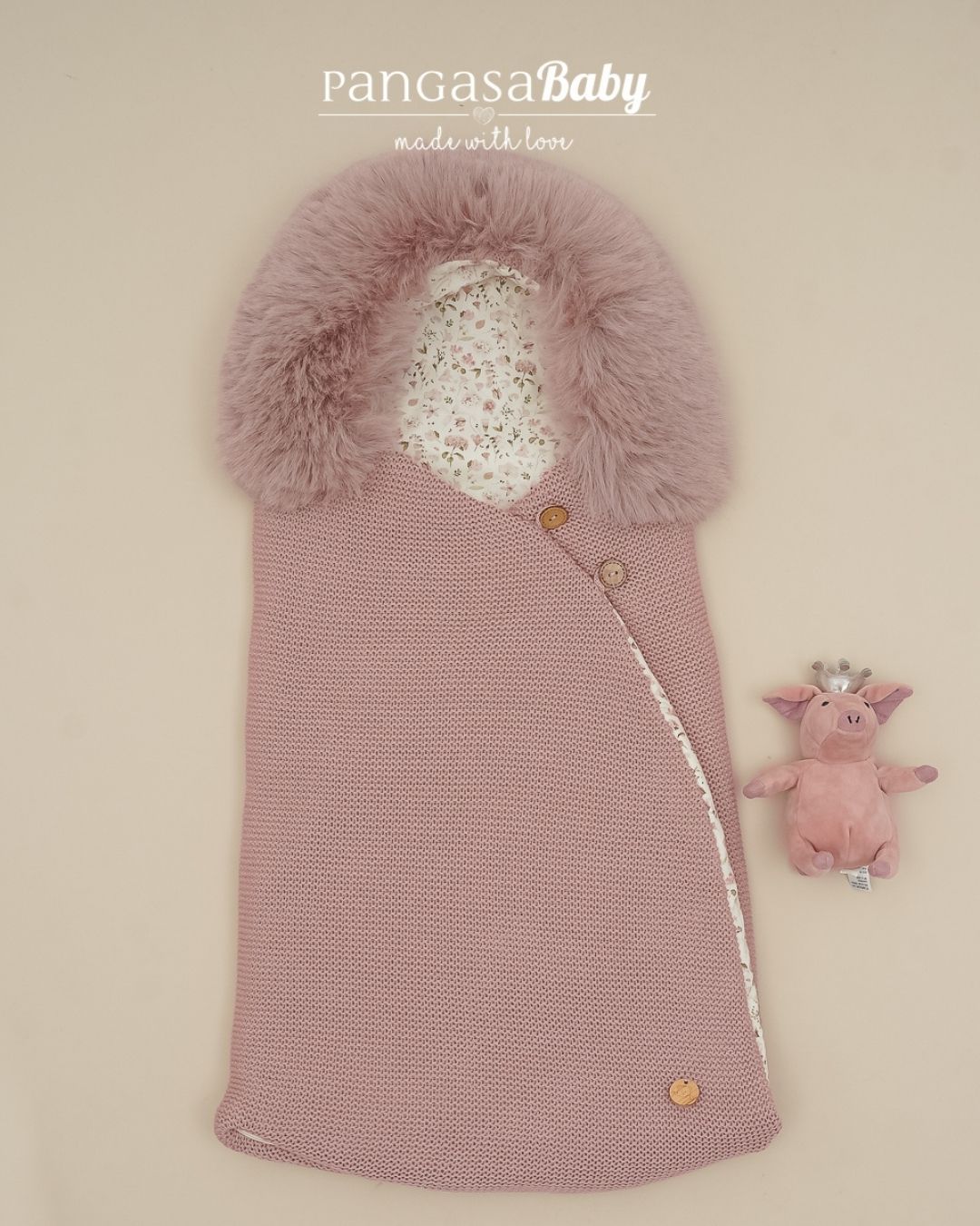 Saco Pelo Natural Rosa Vintage Flores 🌸 Velvet Pink - Pangasa Baby