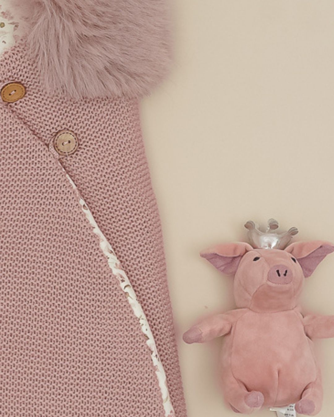 Saco Pelo Natural Rosa Vintage Flores 🌸 Velvet Pink - Pangasa Baby