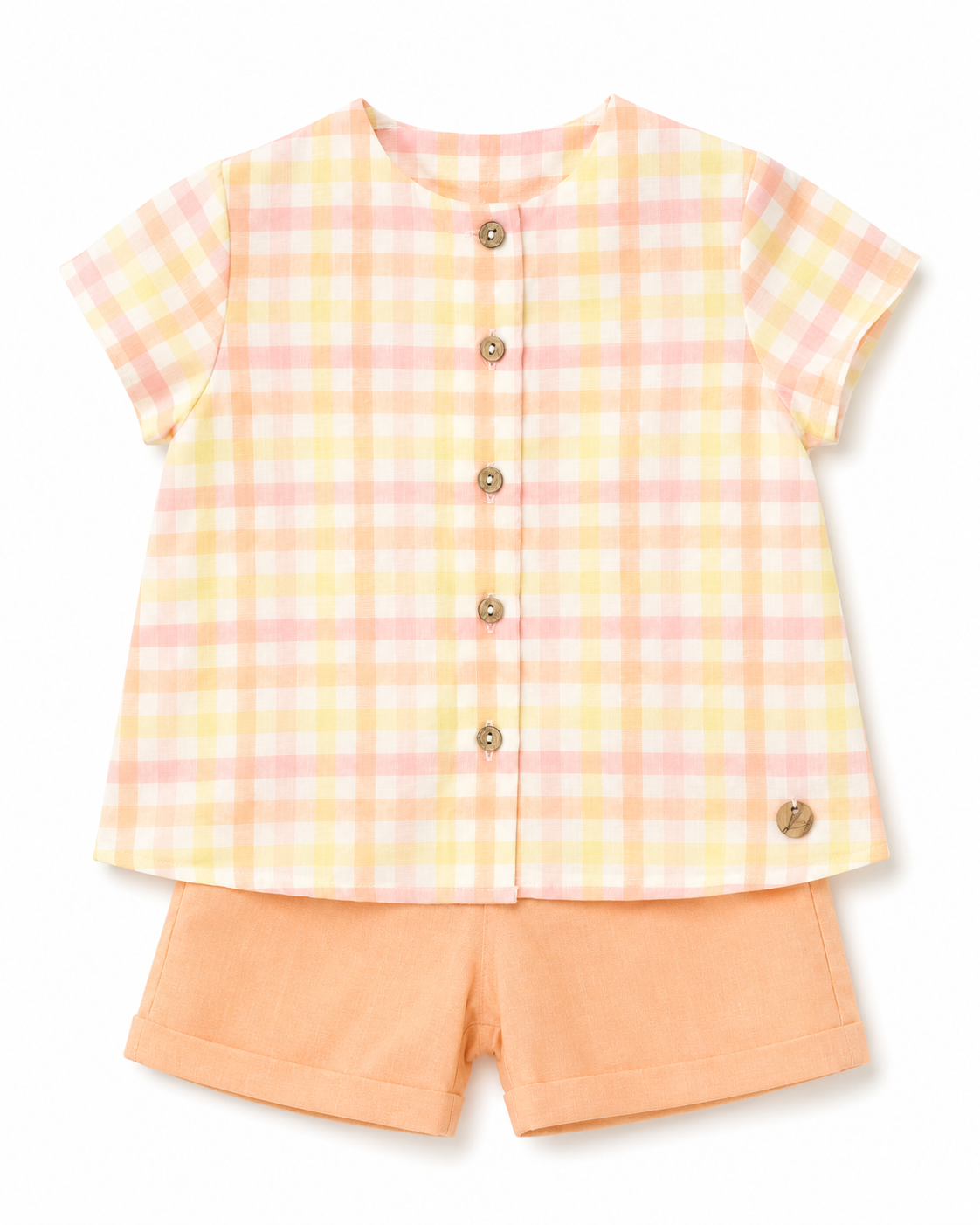 Traje 2P Blusa Melocotón Cuadros - Pangasa Baby