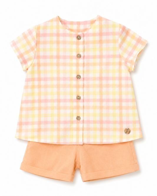 Traje 2P Blusa Melocotón Cuadros - Pangasa Baby