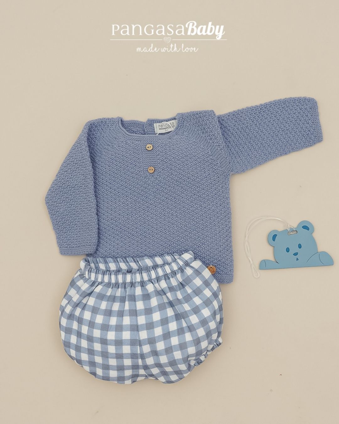 Traje 2P Cuadros Bruma 💙 Bleu Brume - Pangasa Baby